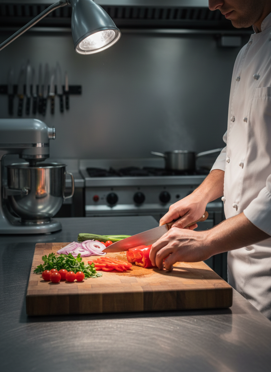 Chef working in an industrial kitchen